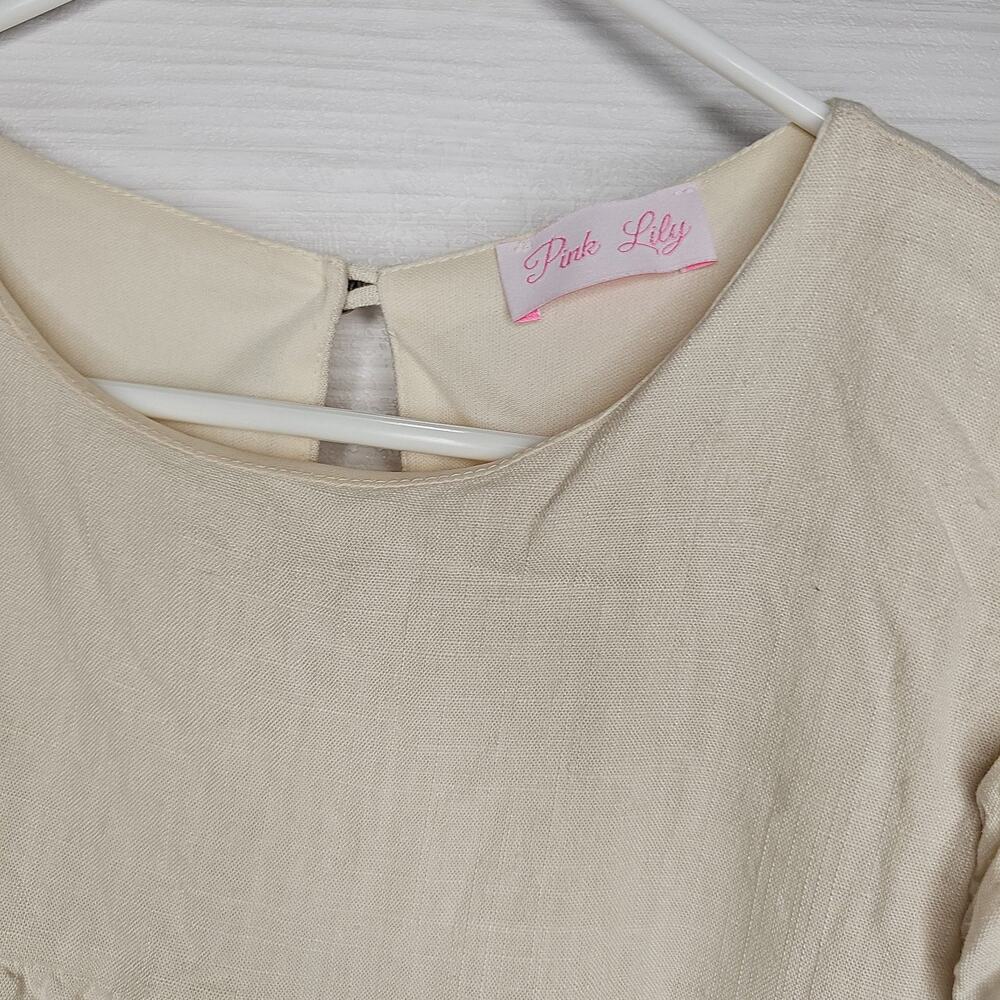 Pink Lily Cream Tiered Ruffle Cap Sleeve Babydoll Top Blouse  Womens Medium - Picture 6 of 7